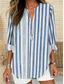 cheap Stripe&amp;Geometric Tops-Women&#039;s Shirt Cotton Linen Shirt Blouse Graphic Striped Daily Hawaiian Business Long Sleeve V Neck Regular Tops Work Daily Holiday Buttons Print Blue Gray Light Blue Summer Spring