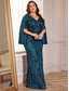 cheap GREEN-Mermaid / Trumpet Plus Size Dresses Elegant Curve Dress Formal Wedding Floor Length Long Sleeve V Neck Sequined with Sequin 2025