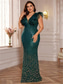 tanie Półformalny / Koktajl-Syrena  Suknie Plus Size Elegancka Suknia Krzywe Formalna Ślubna Długa Bez Rękawów Dekolt V z Cekinami