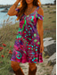 ieftine Rochii Art&amp;Design-Pentru femei Rochie Mini Rochie A line Rochie de vară Vacanță Casual Zilnic Concediu Fit regulat Grafic Abstract Manșon scurt În V Roșu-aprins Albastru piscină Trifoi Vară