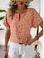 billige Blomstrete topper-Dame Bluse Blomstret Stilfull Fritid Kortermet Crew-hals Vanlige topper Daglig Knapper Trykt mønster Rosa Navyblå Oransje Sommer