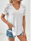 cheap Plain tee-Women&#039;s T Shirt Plain Fashion Stylish Modern Short Sleeve V Neck Regular Tops Daily Weekend Lace Patchwork Black White Red Green Summer