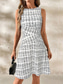 cheap Stripe&amp;Geometric Dress-Women&#039;s Mini Dress A Line Dress Work Dresses Off The Shoulder Dress Vacation Office Regular Fit Plaid Sleeveless Crew Neck Black White Wine Navy Blue Summer
