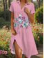 preiswerte Blumenkleid-Damen Midikleid A Linie Kleid Sommerkleid Urlaub Lässig Strand Date Sommerkleid Normale Passform Blumen Grafik Kurzarm Revers Rosa Blau Grün Sommer