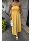 voordelige Feestjurken-Dames Lange jurk maxi-jurk Swingjurk Zomerjurk Elegant Uitgaan Strand Zomerjurk Normale pasvorm Heldere kleur Mouwloos Strapless Zwart Geel Bruin Beige Zomer