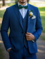 abordables Trajes de boda-Trajes de lino para boda de hombre, azul real, moda de verano, formales, de color liso, corte estándar, 3 piezas, botonadura sencilla, un botón