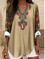 cheap Women&#039;s Boho Tops-Women&#039;s Boho Blouse Floral Graphic Vintage Tropical Hawaiian Long Sleeve V Neck Regular Tops Daily Holiday Vacation Wear Print Black Blue Khaki Summer Spring