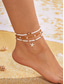abordables Collar de mujer-Conjunto de collar y pulsera tobillera en capas estilo playa para mujer con dijes de estrellas de mar y conchas, diseño de cuentas doradas y blancas, adecuado para vacaciones de verano, estilo casual y bohemio.