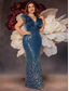 tanie Półformalny / Koktajl-Syrena  Suknie Plus Size Elegancka Suknia Krzywe Formalna Ślubna Długa Bez Rękawów Dekolt V z Cekinami