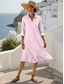 ieftine Rochie cu dungi și geometrică-Pentru femei Rochii Midi Rochie de schimb Casual Dată Fit regulat Grafic Dungi Manșon Lung Guler Cămașă Roz Îmbujorat Albastru piscină Mov Trifoi Vară Toamnă