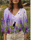 cheap Floral Tops-Women&#039;s Blouse Floral Graphic Cat Stylish Casual 3/4 Length Sleeve V Neck Regular Tops Daily Yellow Blue Purple Summer Spring