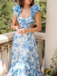 ieftine Rochii florale elegante-Pentru femei Rochie Lunga Rochie Maxi Rochie leagăn Rochie de vară Rochie imprimata Elegant Modă Matur Beretă Concediu Dată Rochie de primăvară Fit regulat Floral Manșon scurt Guler Pe Gât Albastru