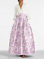 cheap FLORALS-Blue Jacquard Brocade Floral A-Line Evening Gown Dress Formal Wedding Guest Floor Length Long Sleeve V Neck Belt Nylon with Slit Pocket