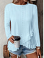 cheap Plain Tops-Women&#039;s Blouse Solid Color Stylish Casual Long Sleeve Crew Neck Regular Tops Daily Ruffle Eyelet White Yellow Blue Green Summer Spring