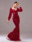 abordables ROJO-Vestido de Noche Sirena  Trompeta Con Corbata Negra Vestido Elegante Invitada de Boda Largo hasta el Suelo Manga Larga Cuello Redondo Con Lentejuelas y Pliegues