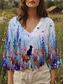 cheap Floral Tops-Women&#039;s Blouse Floral Graphic Cat Stylish Casual 3/4 Length Sleeve V Neck Regular Tops Daily Yellow Blue Purple Summer Spring