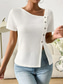 cheap Plain tee-Women&#039;s Shirt Plain Basic Casual Short Sleeve Asymmetrical V Neck Regular Tops Daily Buttons Asymmetric White Red Purple Summer