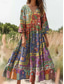 abordables Robes Boho-Femmes Robe maxi Robe d&#039;Été Robe trapèze Robe Plissée Vacances Occasionnel Boho Quotidien Fête Sortir Coupe Ample Fleuri Graphique Manche 3/4 Col en V Jaune Violet Orange