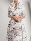 cheap Floor Length-A-Line Mother of the Bride Dress Elegant FLoral Print Queen Anne Floor Length Satin 3/4 Length Sleeve with Race Day Dress Wedding Guest Dress