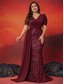 voordelige BLAUW-Zeemeermin  Trompet Plus Size Jurken Elegante Curve Jurk Formele Bruiloft Vloerlengte Korte Mouw V Hals Pailletten met Pailletten 2025