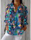 cheap Shirts-Women&#039;s Linen Like Shirt Blouse Floral Graphic Stylish Casual Long Sleeve Shirt Collar Regular Tops Daily Holiday Going out Buttons Yellow Red Blue Green Summer Spring