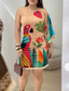 cheap Casual Floral Dresses-Women&#039;s Mini Dress Tassel Dress Summer Dress Print Dress Elegant Summer Dress Regular Fit Floral Tree 3/4 Length Sleeve One Shoulder Black Brown Khaki Summer