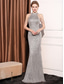 abordables Semi-formal / Cóctel-Vestidos de Quinceañera en Corte Sirena  Trompeta Vestido Elegante Formal Boda Largo Completo Sin Mangas Cuello Halter con Lentejuelas