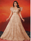 cheap CHAMPAGNE-A-Line Plus Size Dresses Elegant Curve Dress Formal Wedding Floor Length Sleeveless V Neck Lace with Sequin