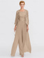 cheap Mom&#039;s Jumpsuits-Beach Wedding Jumpsuit/Pantsuit 3 Piece Mother of the Bride  Wedding Guest Elegant Plus Size Square Neck Floor Length Chiffon Corded Lace Sleeveless Wrap Included with Lace Appliques