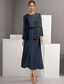 cheap With Jacket-Two Piece A-Line Mother of the Bride Dress Elegant Simple Casual Boat Neck Ankle Length Chiffon Long Sleeve with Lace 2025