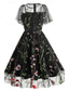 ieftine rochie florală-Pentru femei Rochie Mini Rochie A line Rochie din Tul Elegant Petrecere cocktail În aer liber Serată Petrecere Brodat Plasă Fit regulat Floral Manșon scurt Stil Nautic Albastru piscină Negru Alb