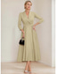 cheap Floor Length-A-Line Blazer Dress Mother of the Bride Dress Tuxedo Dress Stretch Crepe Elegant Simple Lapel Neckline Tea Length Satin 3/4 Length Sleeve with Solid Color