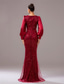 abordables ROJO-Vestido de Noche Sirena  Trompeta Con Corbata Negra Vestido Elegante Invitada de Boda Largo hasta el Suelo Manga Larga Cuello Redondo Con Lentejuelas y Pliegues