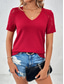 cheap Plain tee-Women&#039;s T Shirt Plain Fashion Stylish Modern Short Sleeve V Neck Regular Tops Daily Weekend Lace Patchwork Black White Red Green Summer