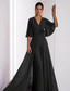 cheap Evening Jumpsuits-Jumpsuit Mother of the Bride Dress Wedding Guest Elegant Vintage V Neck Floor Length Chiffon Short Sleeve with Ruched Ruffles 2025