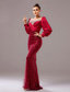 abordables ROJO-Vestido de Noche Sirena  Trompeta Con Corbata Negra Vestido Elegante Invitada de Boda Largo hasta el Suelo Manga Larga Cuello Redondo Con Lentejuelas y Pliegues