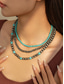 abordables Collier pour femme-Collier multicouches en perles turquoise pour femme – bijoux de style bohème du sud-ouest pour tenues décontractées, fêtes sur la plage et festivals d'été