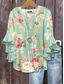 cheap Women&#039;s Floral Tops-Women&#039;s Blouse Floral Graphic Leopard Elegant Bohemia Vintage 3/4 Length Sleeve V Neck Regular Tops Daily Holiday Vacation Wear Ruffle Print Blush Pink Light Green Pink Light Blue Summer Spring Fall