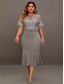 cheap Tea Length-Dress Mother of the Bride Dress Elegant Crew Neck Tea Length Lace Short Sleeve with Solid Color 2025