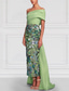 ieftine albastru-Coloană / Teacă Rochii de seara Elegant Rochie Oficial Nuntă Lungime Podea Manșon scurt De Pe Umăr Satin cu Rochie cu fanta Broderie 2025