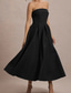 cheap White Graduation Dresses-Women&#039;s Midi Dress White Dress Graduation Dress Prom Dress Party Dress Fashion Wedding Party Evening Party Regular Fit Plain Sleeveless Strapless Black White Yellow Pink Summer