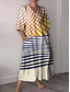 abordables Robes Rayés et Géométriques-Femmes Robe Midi Robe d&#039;Été Robe trapèze Vacances Occasionnel Boho Sortir Plage Graphique Géométrique Manche 3/4 Col en V Jaune Blanc Ecru Été Printemps