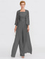 cheap Mom&#039;s Jumpsuits-Beach Wedding Jumpsuit/Pantsuit 3 Piece Mother of the Bride  Wedding Guest Elegant Plus Size Square Neck Floor Length Chiffon Corded Lace Sleeveless Wrap Included with Lace Appliques