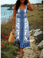 preiswerte Boho Kleider-Damen Maxikleid A Linie Kleid Schulterfreies Kleid Urlaub Lässig Boho Party Ausgehen Strand Standard Passform Grafik Stammes Ärmellos Quadrathals Schwarz Weiß Rote Blau Sommer Frühling