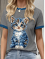 cheap Animals tee-Women&#039;s T Shirt Graphic Animal Cat Vintage Stylish Classic Short Sleeve Crew Neck Round Neck Regular Tops Daily Weekend Print Black White Blue Gray Summer Spring