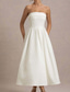 cheap White Graduation Dresses-Women&#039;s Midi Dress White Dress Graduation Dress Prom Dress Party Dress Fashion Wedding Party Evening Party Regular Fit Plain Sleeveless Strapless Black White Yellow Pink Summer