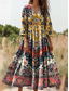 abordables Robes Boho-Femmes Robe maxi Robe d&#039;Été Robe trapèze Robe Plissée Vacances Occasionnel Boho Sortir Coupe Ample Fleuri Graphique Manche 3/4 Col en V Noir Jaune Bleu Vert Été Printemps