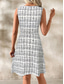 cheap Stripe&amp;Geometric Dress-Women&#039;s Mini Dress A Line Dress Work Dresses Off The Shoulder Dress Vacation Office Regular Fit Plaid Sleeveless Crew Neck Black White Wine Navy Blue Summer