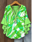 cheap Women&#039;s Floral Tops-Women&#039;s Blouse Layered Ruffle Sleeve Tops Graphic Leaf Abstract Bohemia Vintage Daily 3/4 Length Sleeve V Neck Regular Tops Daily Holiday Vacation Wear Print Yellow Red Blue Purple Green Summer