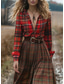 cheap Boho Dress-Women&#039;s Long Dress Maxi Dress Casual Dress Swing Dress Summer Dress Boho Dress Vintage Vacation Daily Holiday Regular Fit Plaid Long Sleeve V Neck Red Summer